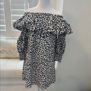 Zara Black and White Ruffled Off Shoulder Dress